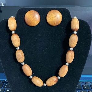 Wooden necklace and earring set